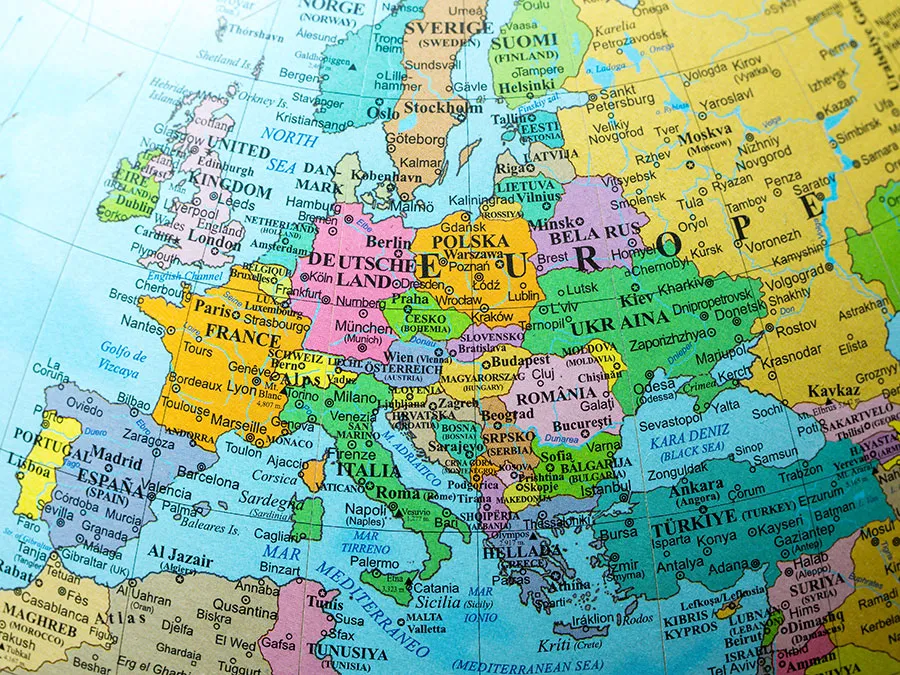 Map view globe Europe